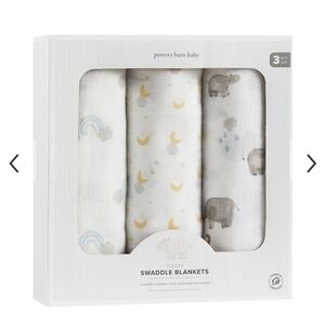 Pottery Barn Kids Hippo Organic Muslin Swaddle Set NEW